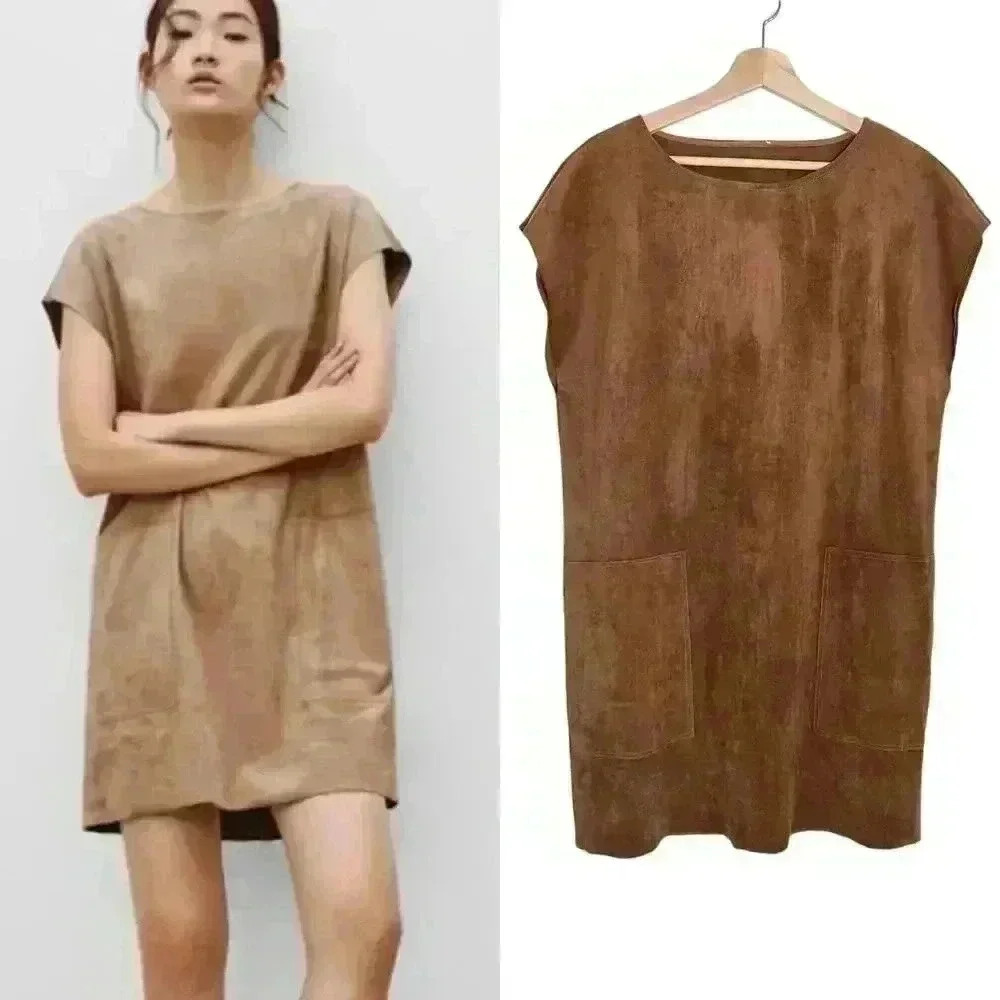 Aritzia Wilfred Free Nori Shift‎ Dress Faux Suede Boho | Brown | SZ L